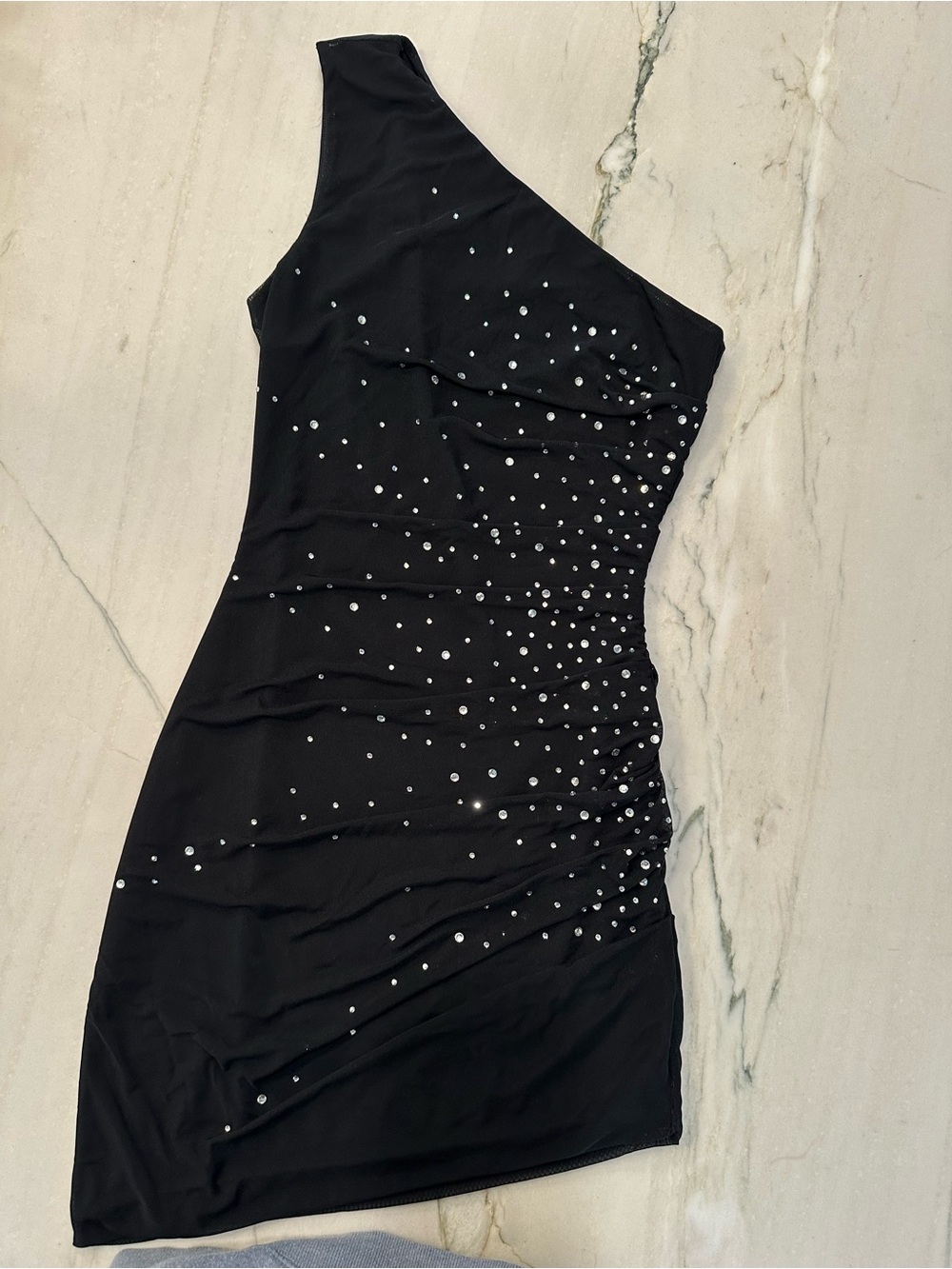 NBD Black One-Shoulder Crystal-Embellished Bodycon Dress